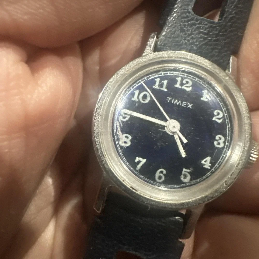 Working Vintage Timex Sports Blue Manual Wind Ladies Watch Blue Strap 25mm Fit 7